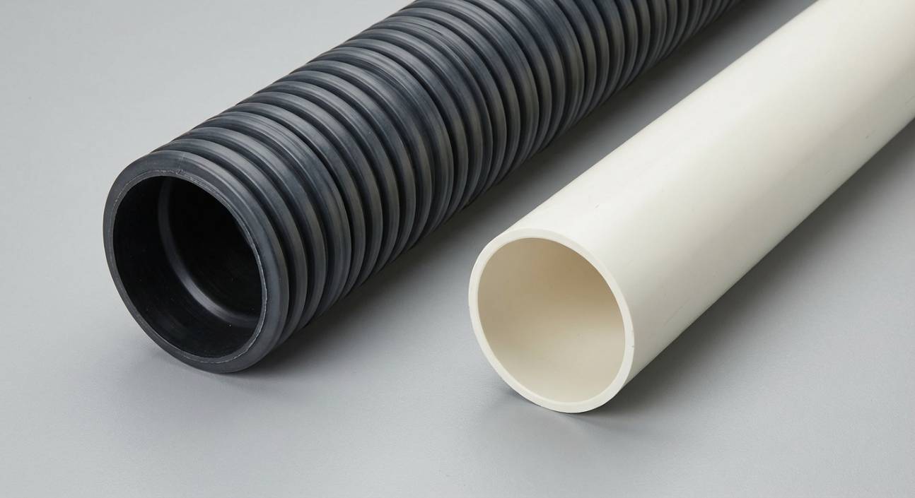 Comparativo entre eletroduto PEAD Elecon e eletroduto de PVC mostrando resistência e durabilidade.