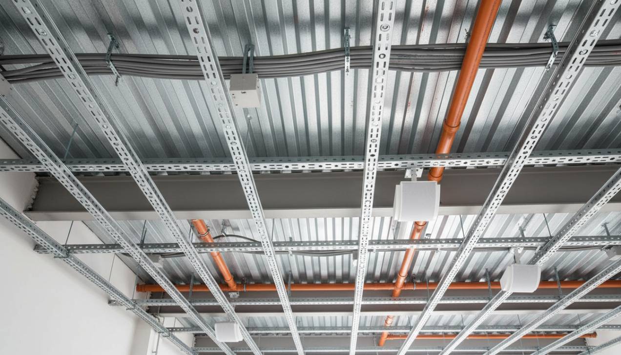 Diferentes tipos de perfilados Elecon em aço galvanizado e inox instaldos no teto