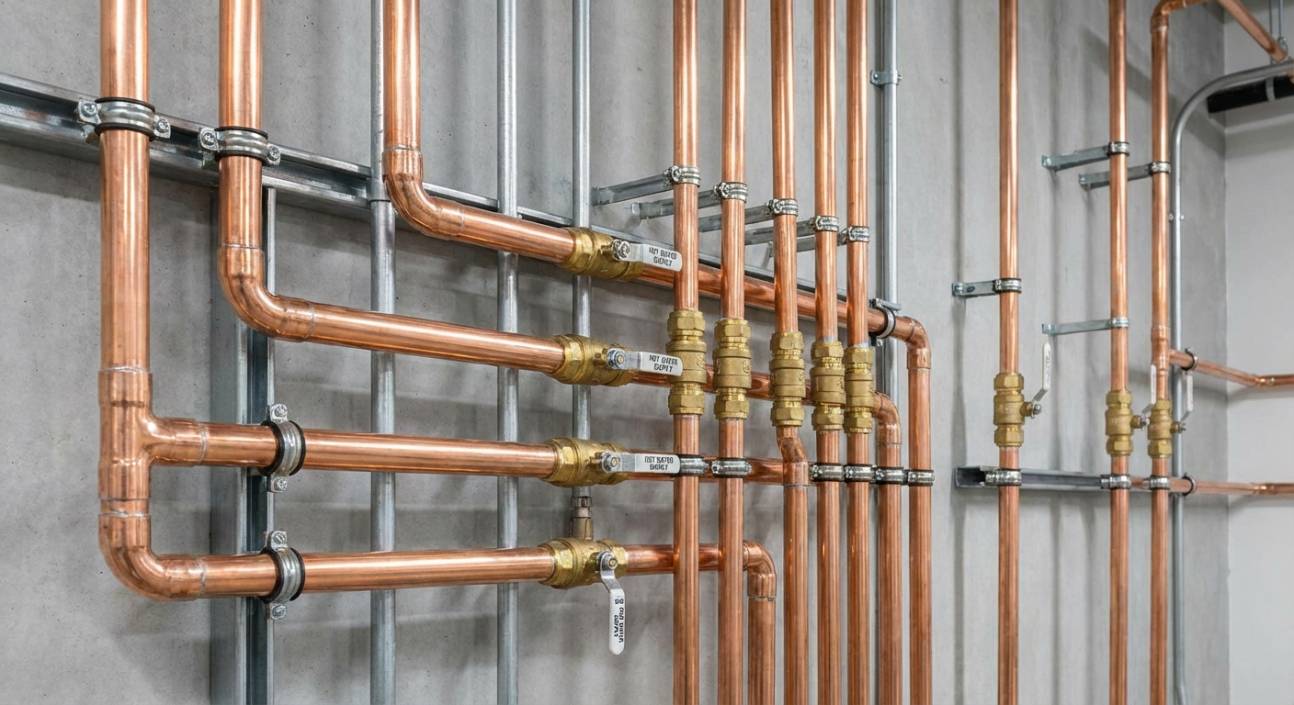 Aplicações de tubos de cobre classe A em sistemas de água quente e fria.