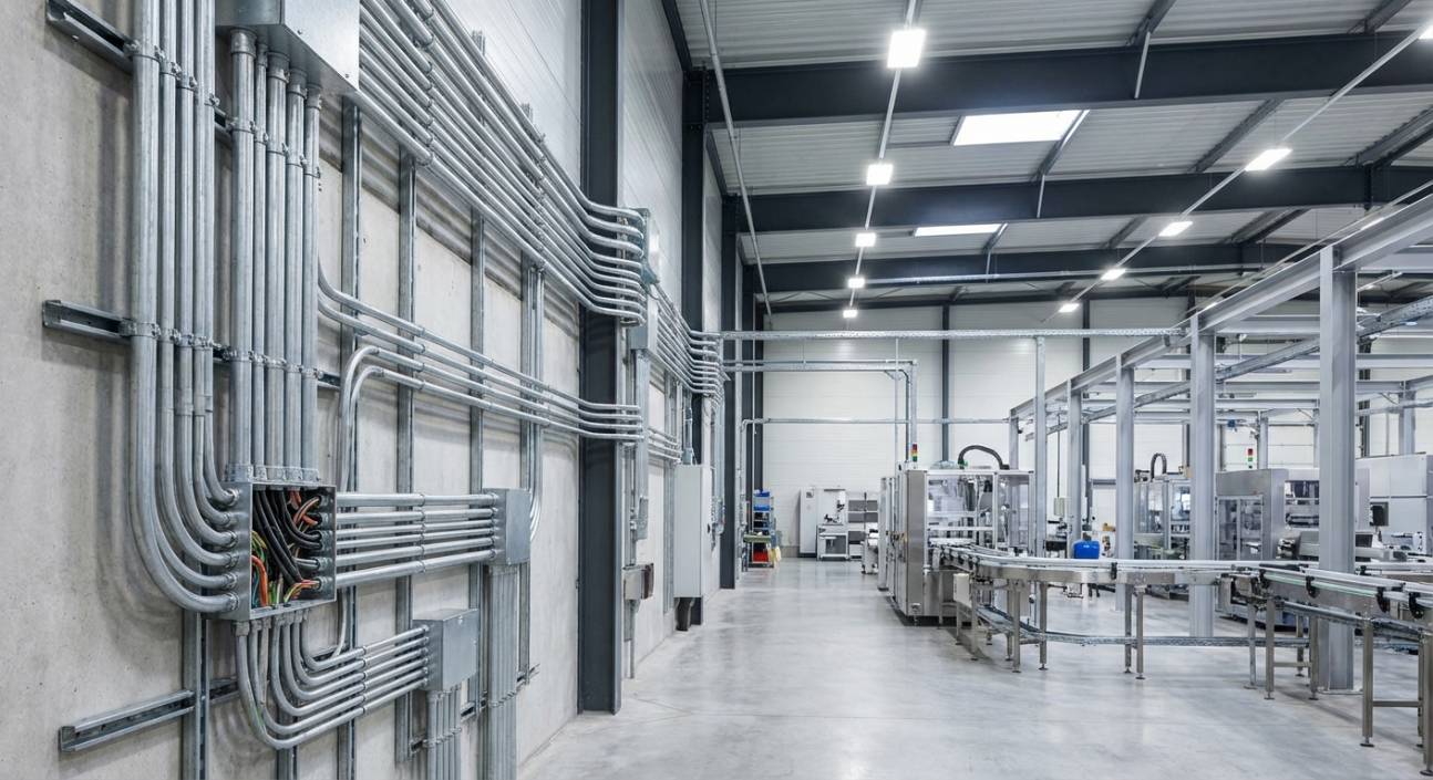 Instalação de eletrodutos Elecon em ambiente industrial.