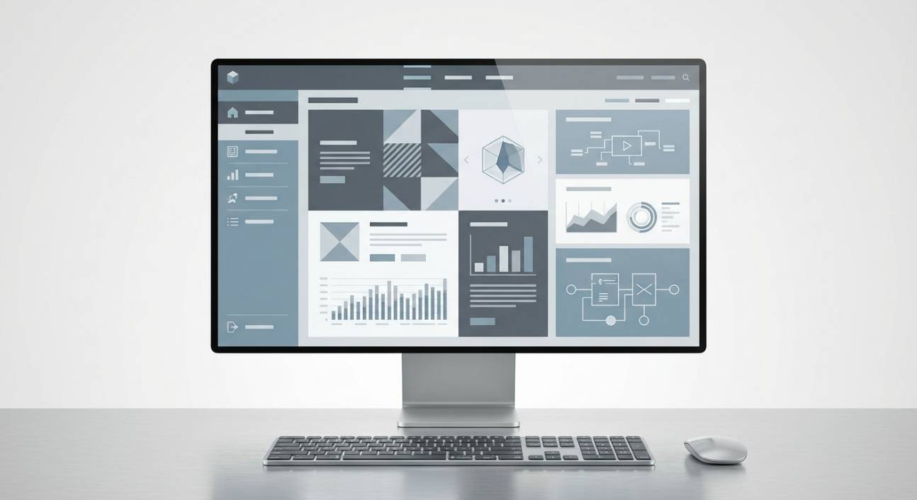 Exemplo de um layout de site industrial com navegação intuitiva e informações técnicas claras
