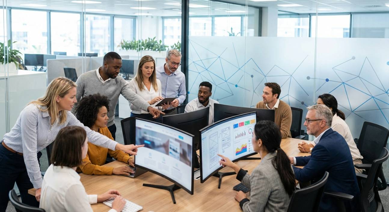 Equipe da RudekWydra trabalhando na criação de um site para indústria