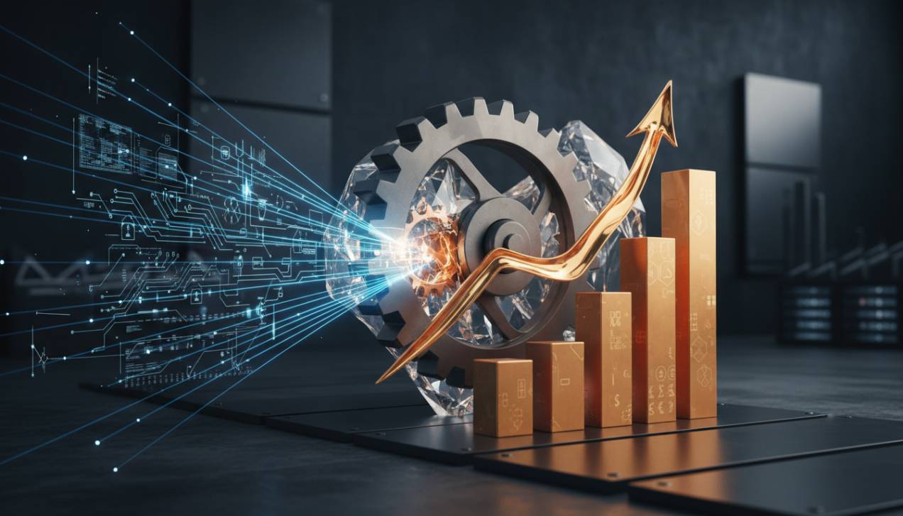 Representação visual da estratégia de posicionamento de marca industrial, mostrando a conexão entre a reputação técnica e o valor de mercado para empresas B2B.